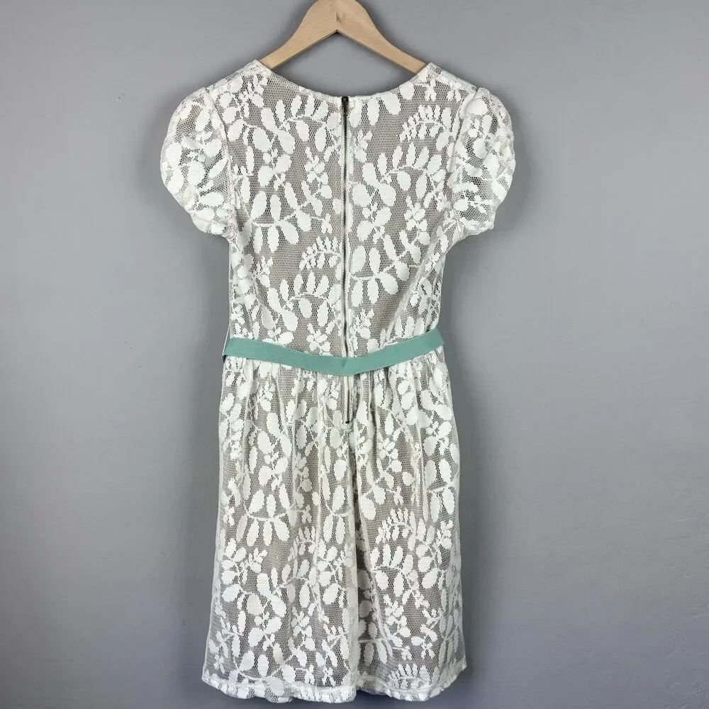 Lace Dress Girls 7 Ivory Bow Belt Coquette Communion Easter Special Occasion